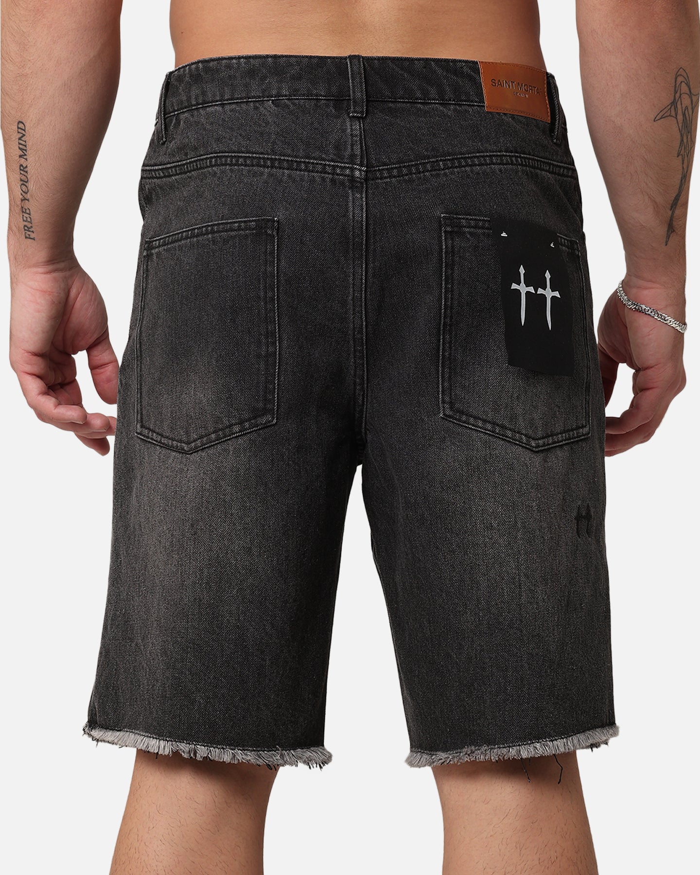 Saint Morta Inferno Baggy Denim Shorts Black Shadow | Culture Kings US