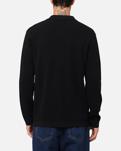 XXIII Zyair Knit Rib Long Sleeve Button Up Shirt Black