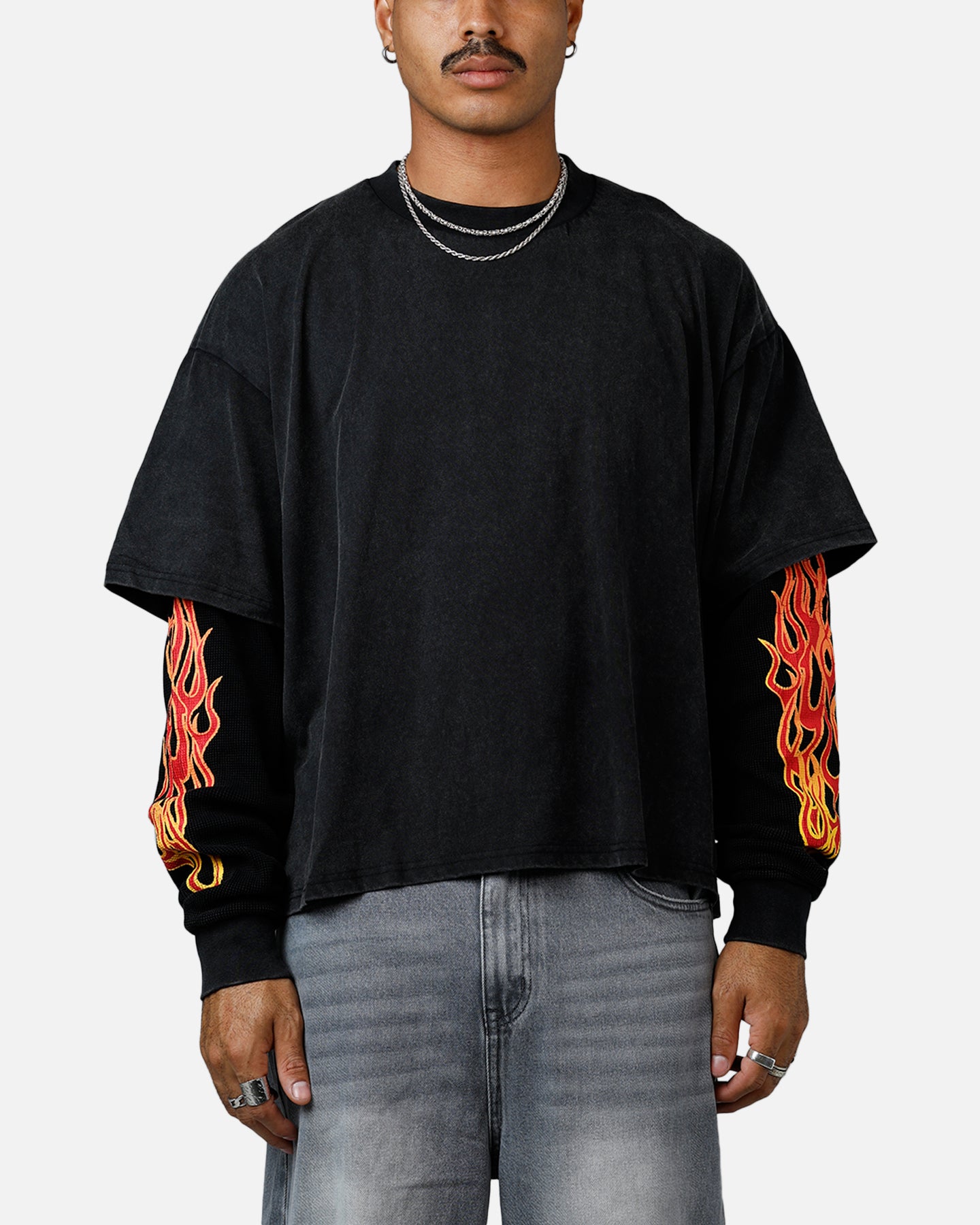 MNML Double Layer Thermal Long Sleeve T-Shirt Washed Black