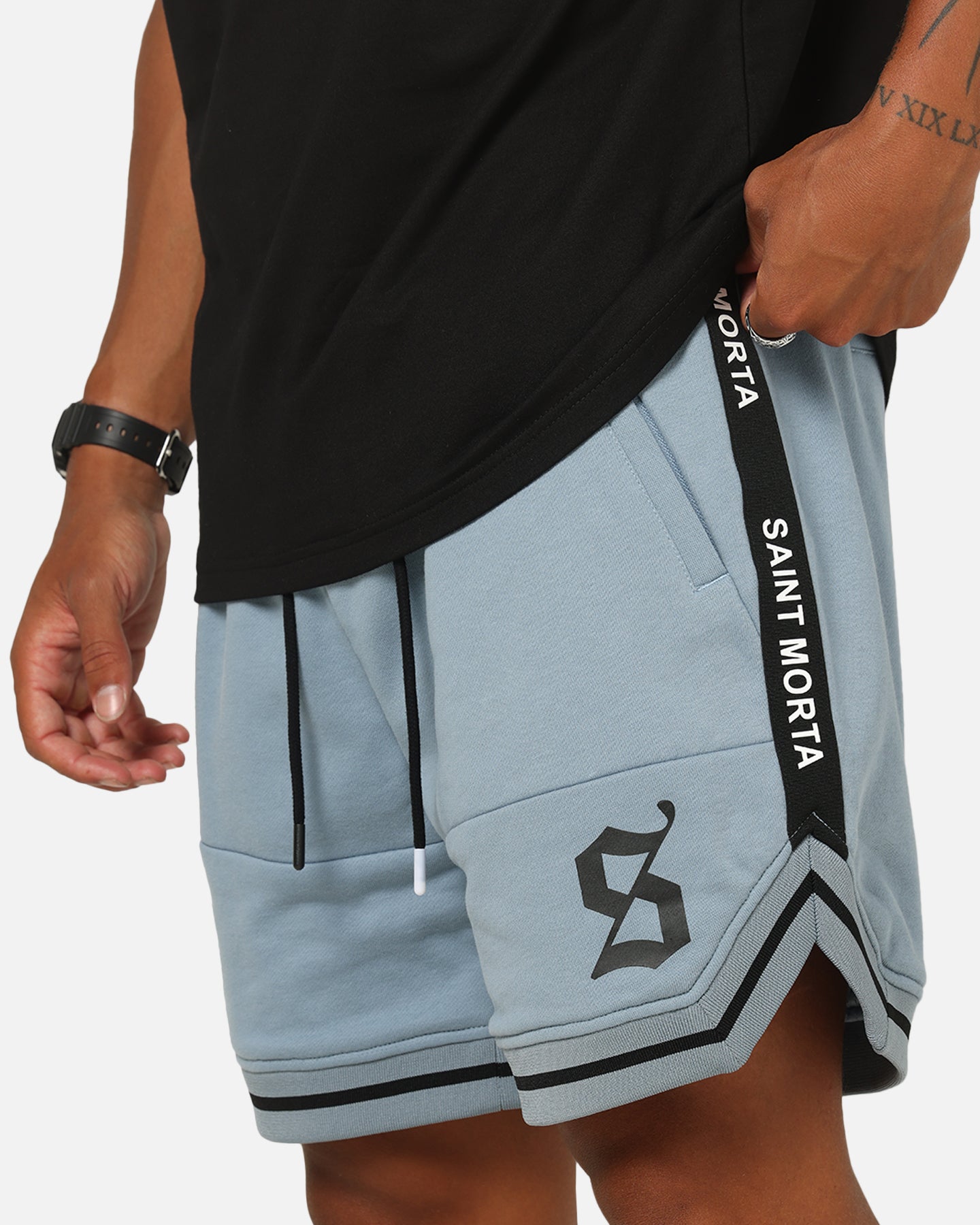 Saint Morta Icon X Fleece Shorts Denim Blue | Culture Kings US