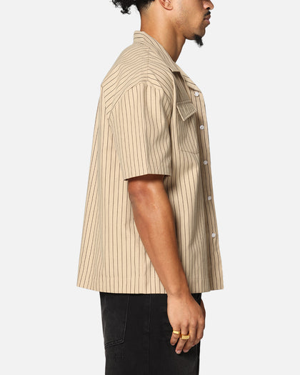 Saint Morta Gothic Pinstripe Button Up Shirt Tan
