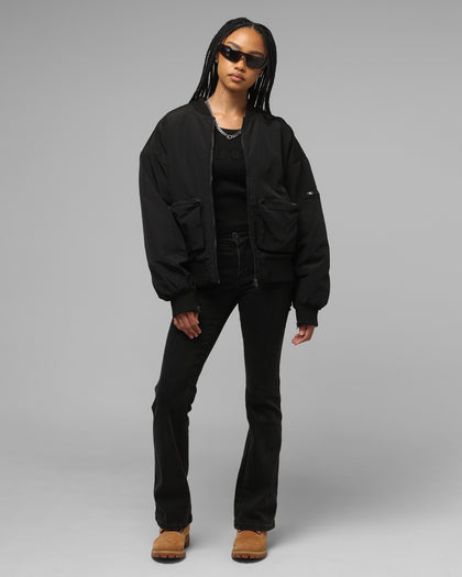 Loiter Hybrid Cropped Bomber Jacket Black