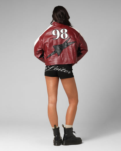 Loiter Women's Engine Cropped Vegan Leather Jacket Red