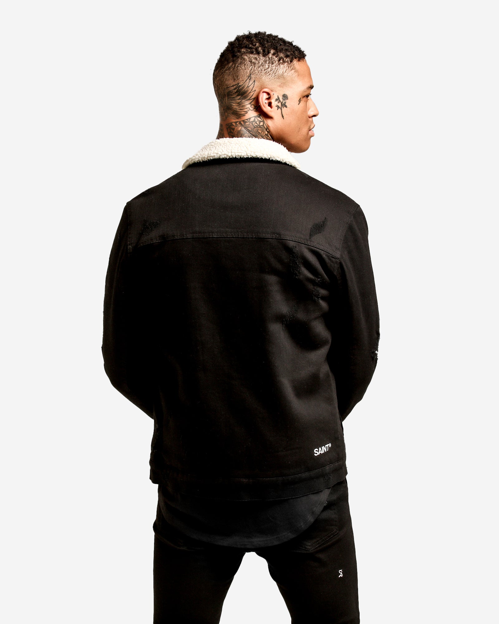 Saint Morta Sherpa Denim Jacket Black | Culture Kings US
