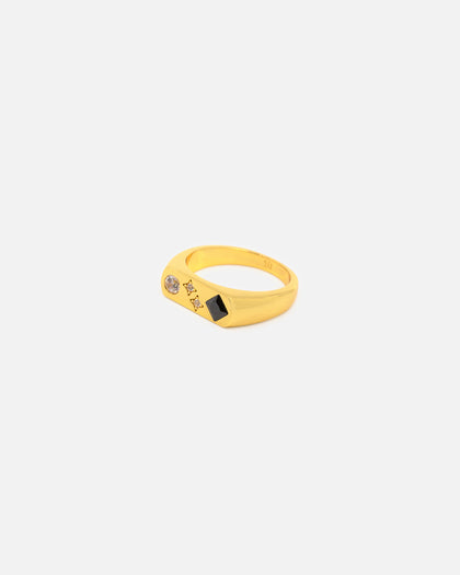 Saint Morta Iced Stars Signet Ring Gold