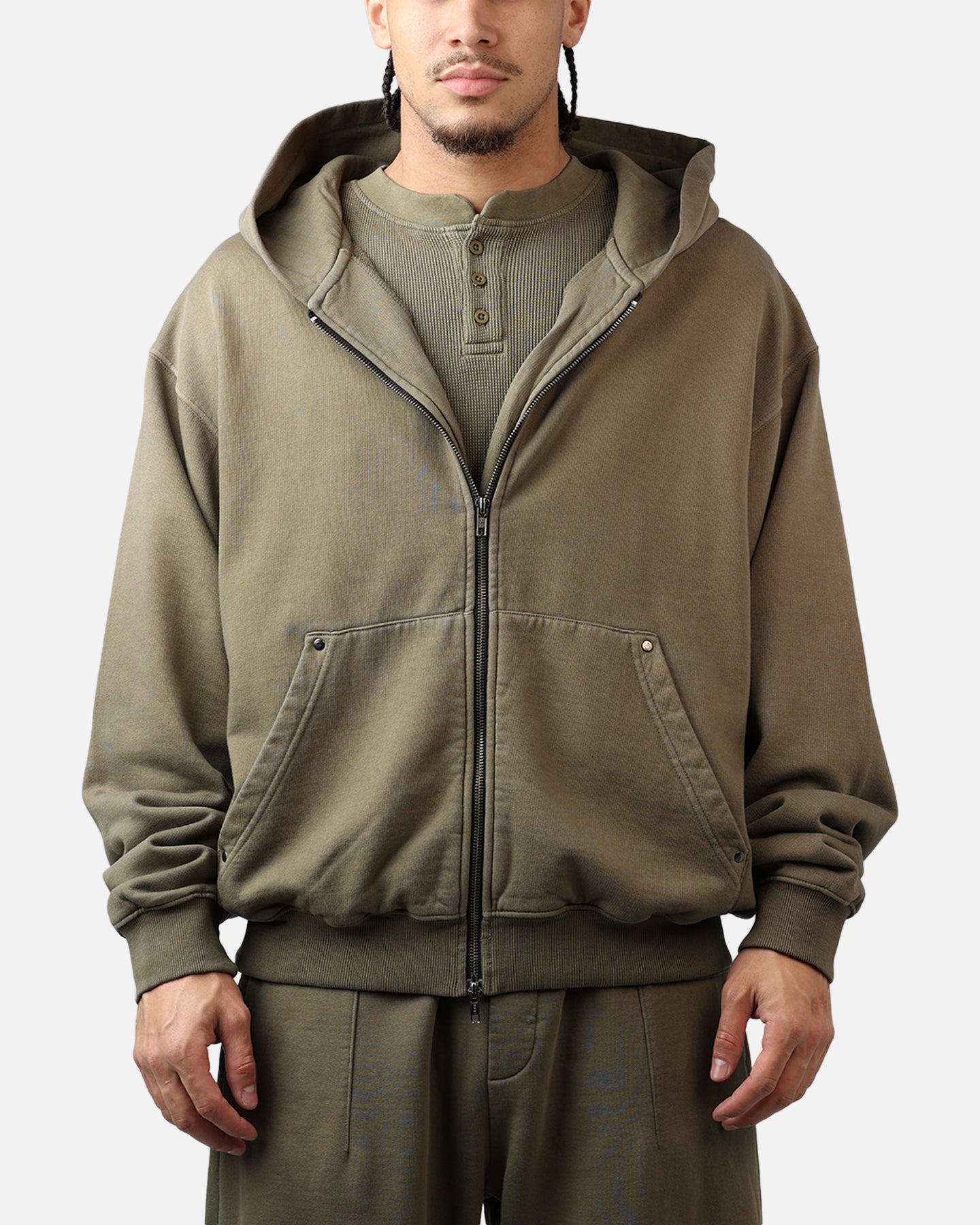 トップス EMOSTANCECLUB ZIP UP HOODIE KHAKI American Thrift Zip Hoodie Washed Olive | Culture Kings US