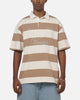 Vouseti Post Game Polo Shirt Latte White Stripe