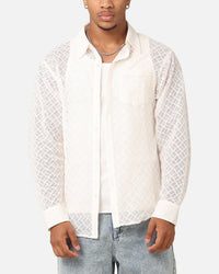 XXIII Lattice Long Sleeve Button Up Shirt Cream