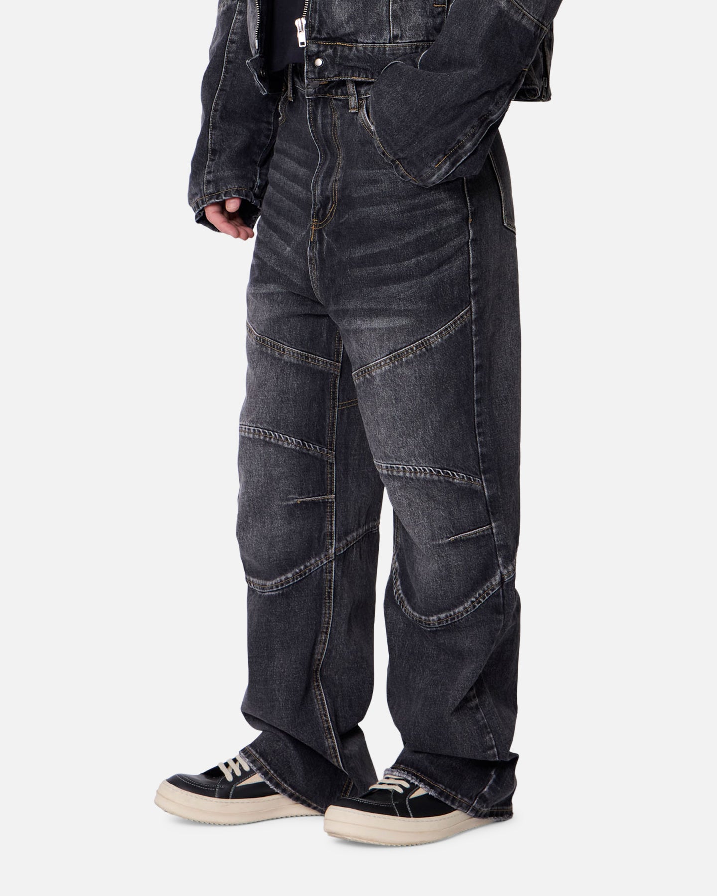 MNML Panelled Moto Denim Jeans Washed Black | Culture Kings US