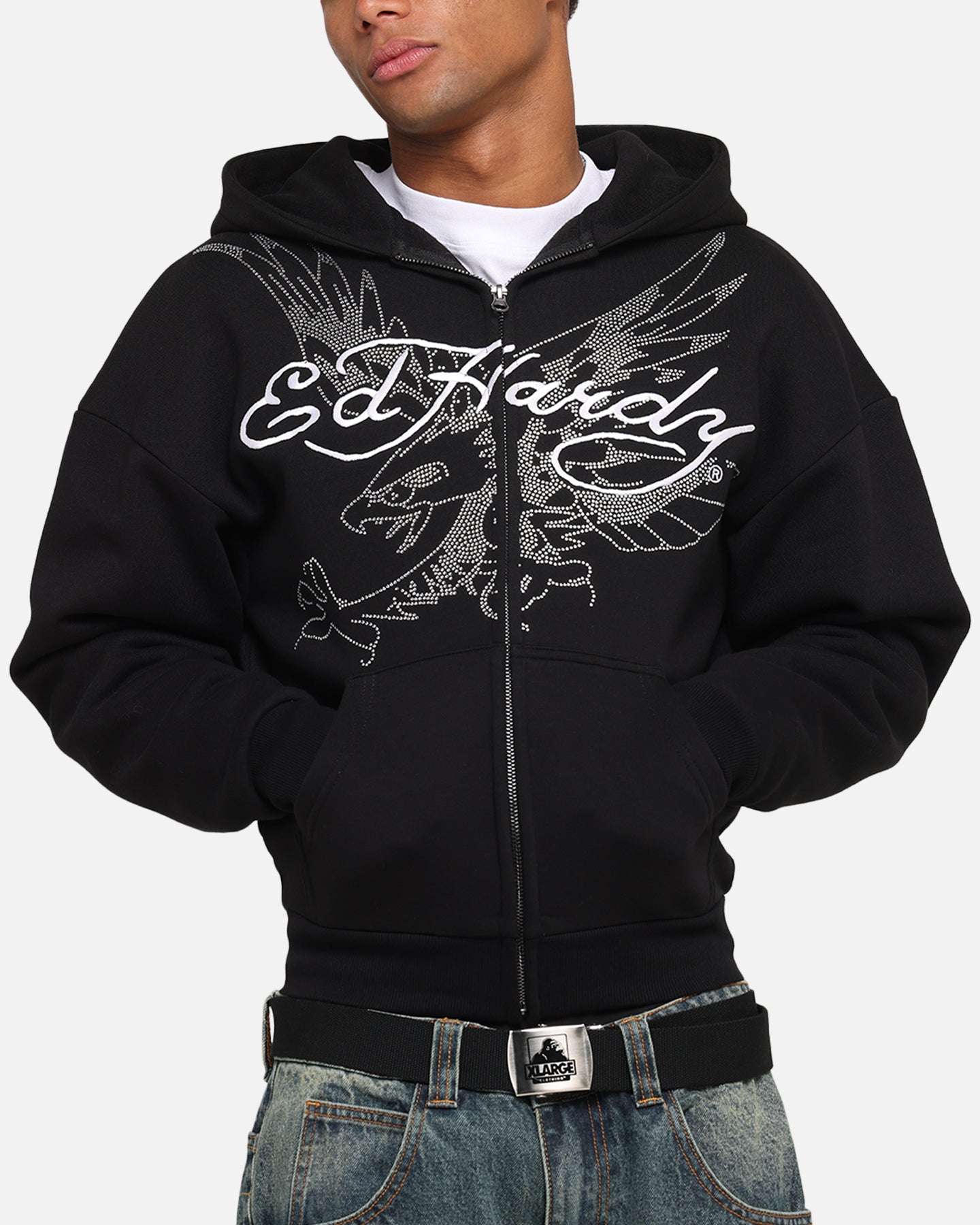 Ed Hardy Eagle Rhinestone Zip Hoodie Black | Culture Kings US