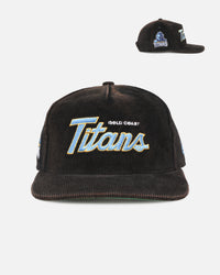 New Era Gold Coast Titans 'NRL Golfer Washed Black' Pre-Curved Corduroy Golfer Snapback Washed Black