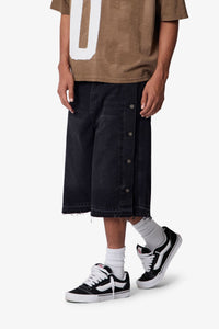 MNML Ultra Offset Button Denim Shorts Black