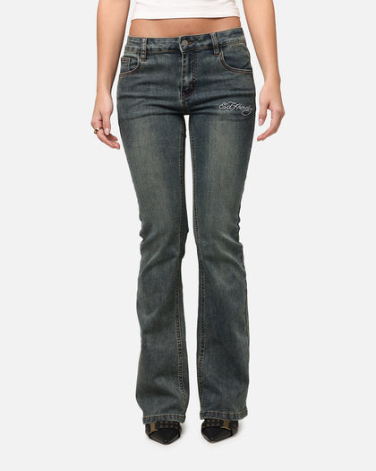 Ed Hardy Women's Tiger Bootcut Jeans Dirty Blue