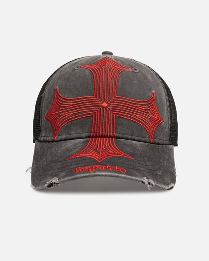 Von Dutch Worn Out Trucker Snapback Hat Washed Black