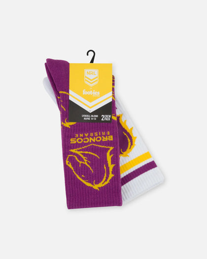 Foot-ies Brisbane Broncos Crew Socks 2 Pack Maroon/White