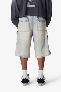 MNML Rave Cargo Denim Short Vintage Blue