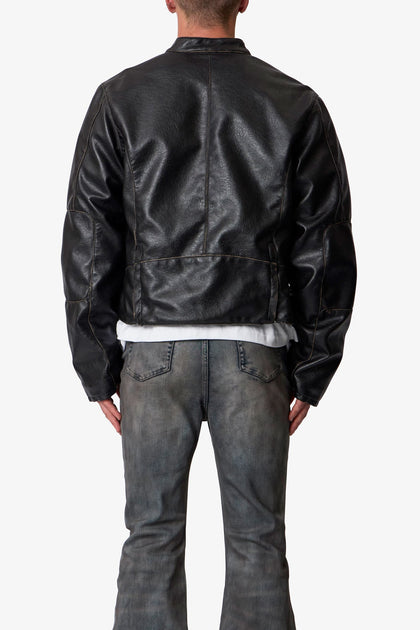 MNML Leather Moto Jacket Black