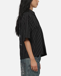 Ed Hardy Eagle Button Up Shirt Black Pinstripe