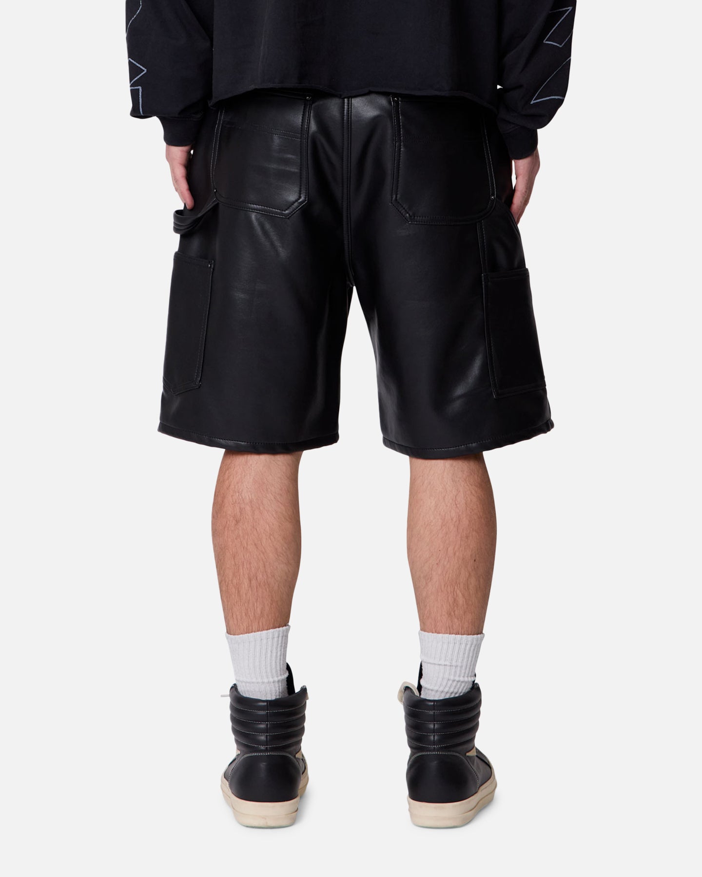 MNML Ultra Baggy Iron Cross Leather Shorts Black | Culture Kings US