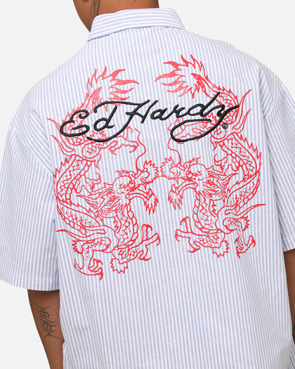Ed Hardy Dragon Zip Shirt Blue Pin Stripe