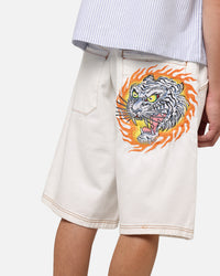 Ed Hardy Tiger Jorts Off White