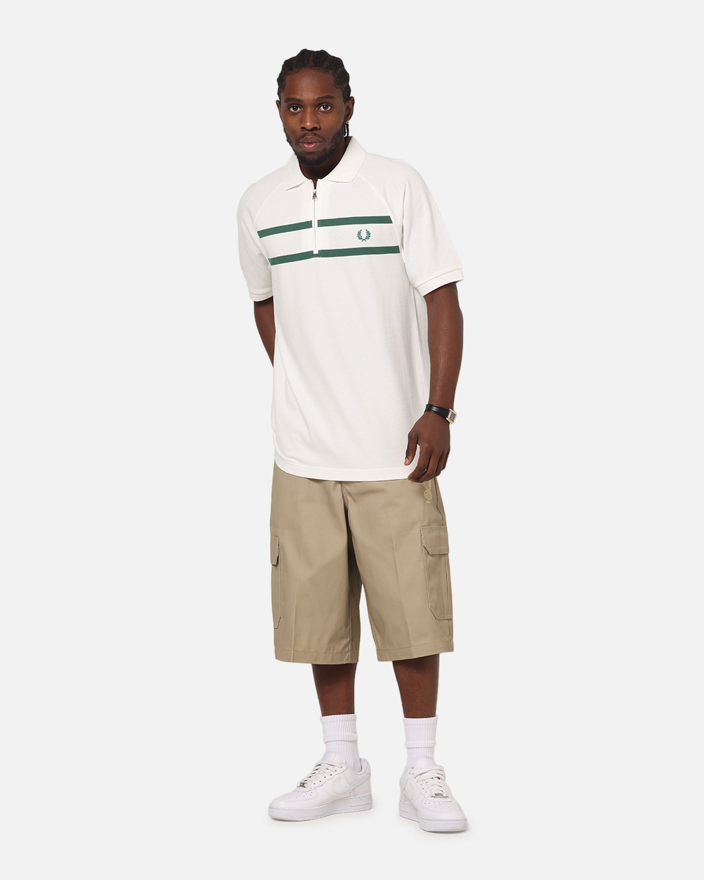 Fred Perry Crepe Pique Zip Neck Polo Shirt Snow White | Culture