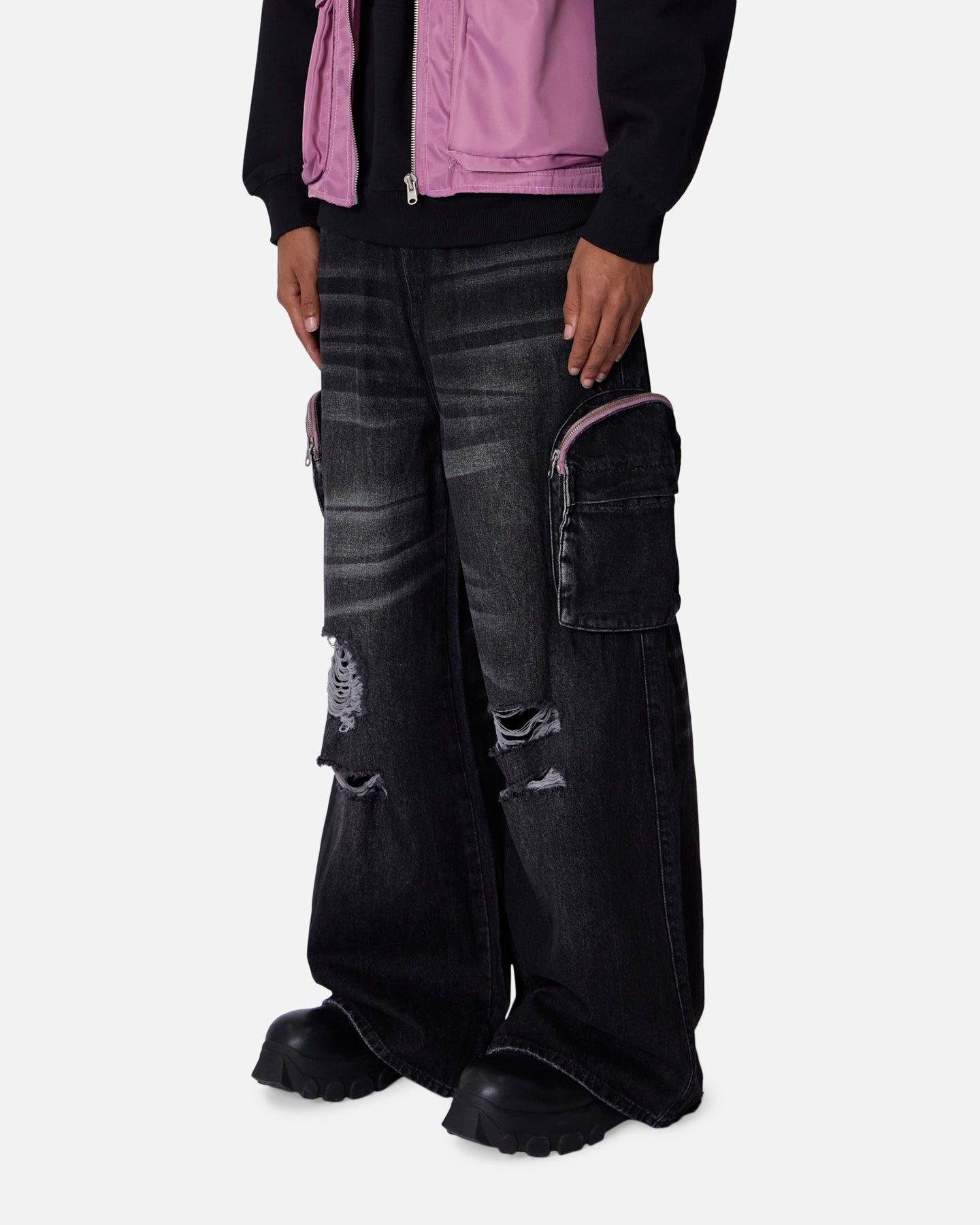 MNML C23 Rave Double Cargo Denim Pants Washed Black | Culture Kings US