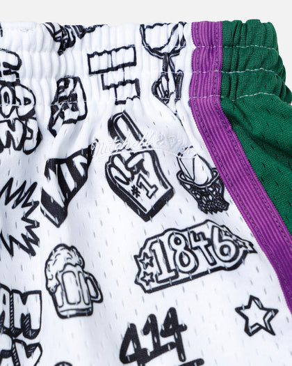 Mitchell & Ness Women's Milwaukee Bucks Doodle Shorts Black/White