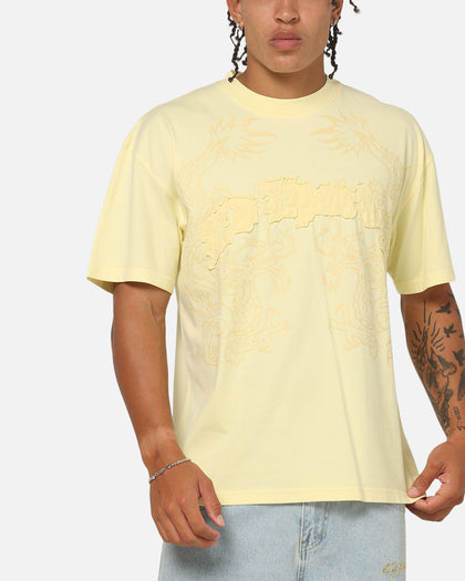 Ed Hardy Double Dragon Applique T-Shirt Butter Yellow