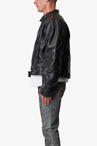 MNML Leather Moto Jacket Black