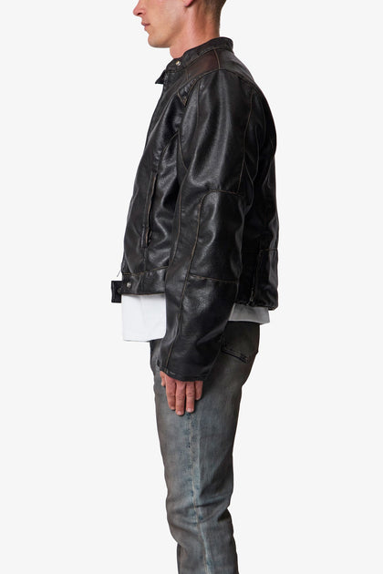MNML Leather Moto Jacket Black