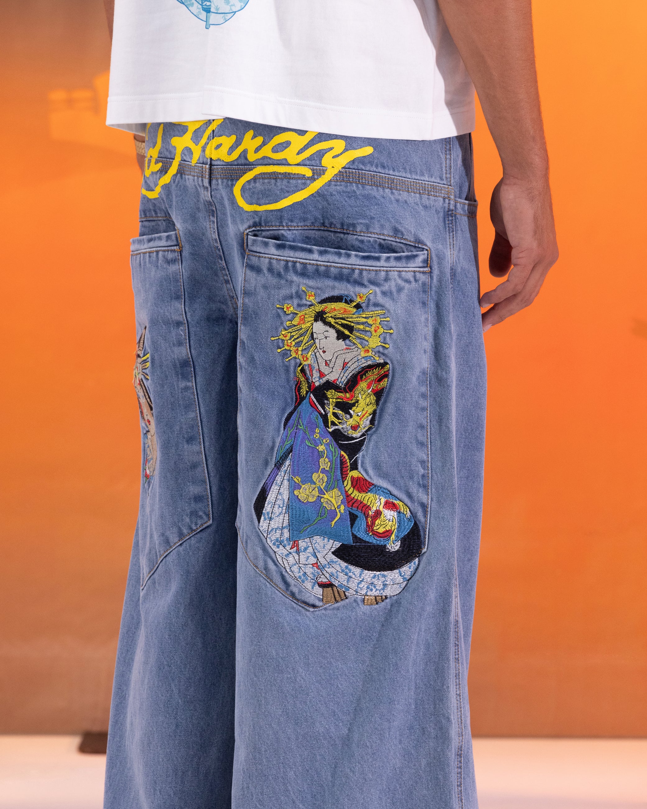 Ed Hardy Ultra Wide Leg Denim Jeans Light Wash Blue | Culture Kings US