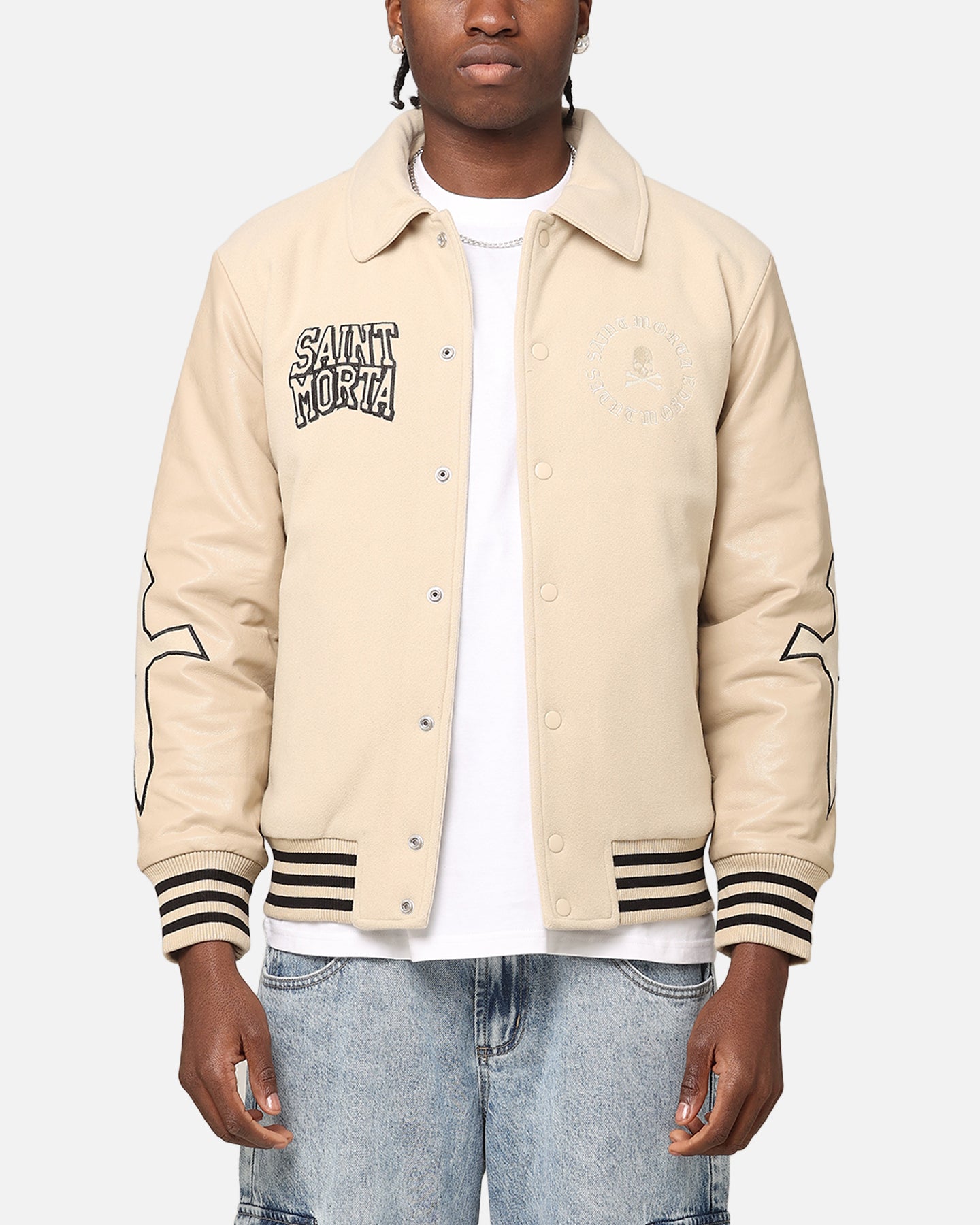 Saint Morta Ceremonies Varsity Jacket Stone | Culture Kings US