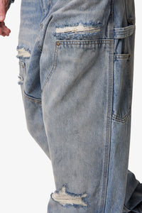 MNML Ultra Baggy Distressed Work Denim Vintage Blue