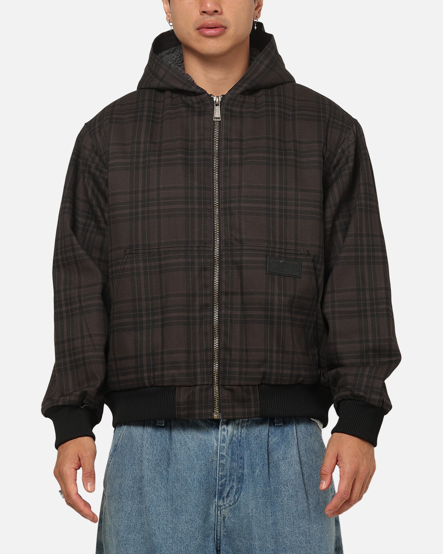 Carre Sherpa Lined Zip Hoodie Black Plaid | Culture Kings US