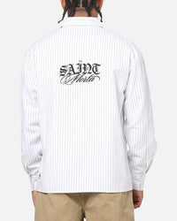 Saint Morta Valhala Pinstripe Long Sleeve Button Up Shirt White/Black