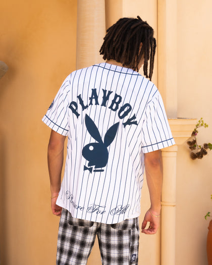 Playboy By Culture Kings Bunny Baseball Shirt Jersey White/Navy