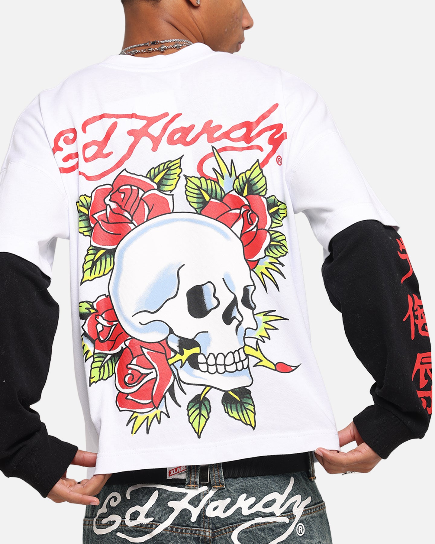Ed Hardy Skull Layered Long Sleeve T-Shirt White | Culture Kings US