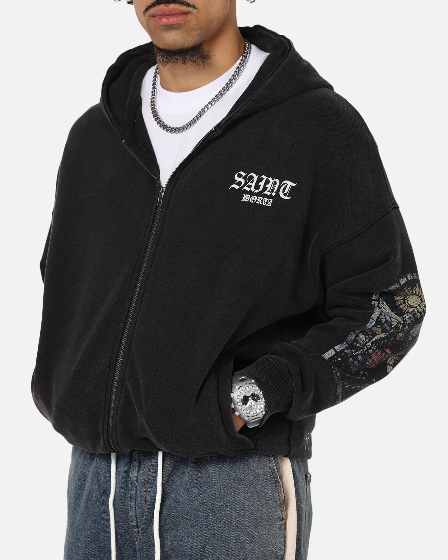 Saint Morta Kingdomcome Boxy Zip Hoodie Black | Culture Kings US