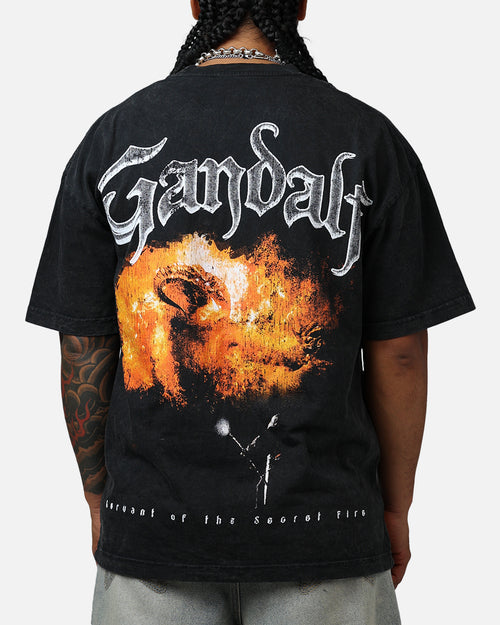 Goat Crew X Lord Of The Rings Gandalf Fire Vintage T-Shirt Black Acidwash