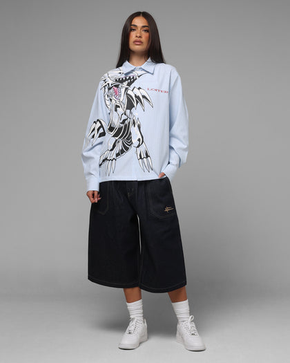 Loiter x Yu-Gi-Oh! Blue Eyes Button Up Shirt Blue Stripe