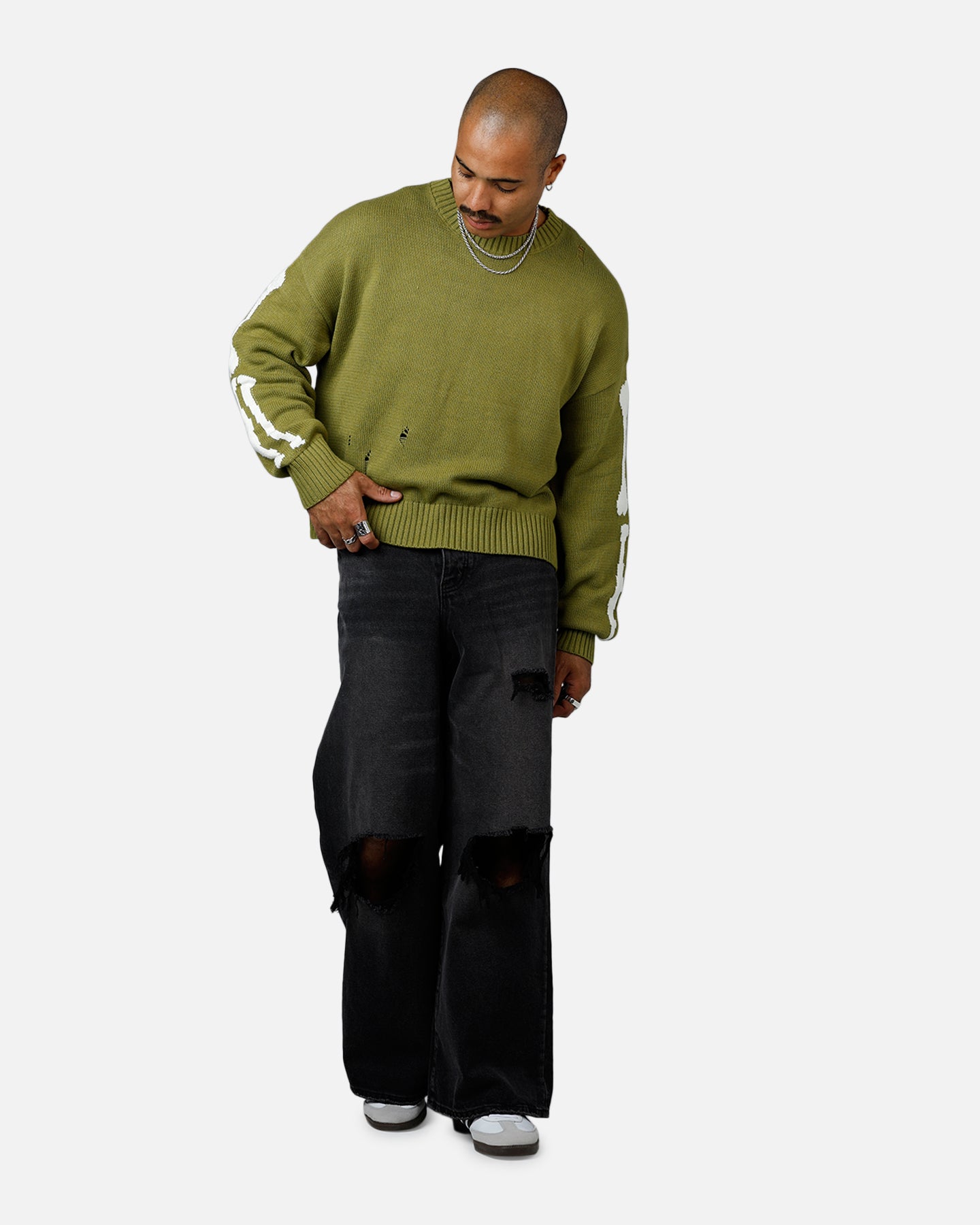 MNML Skeleton Knit Sweater Moss | Culture Kings US