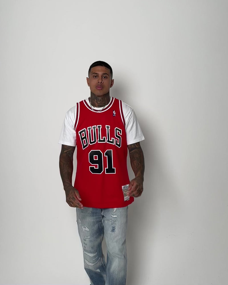  Mitchell & Ness Dennis Rodman Chicago Bulls NBA Throwback HWC  Jersey - Red : Sports & Outdoors