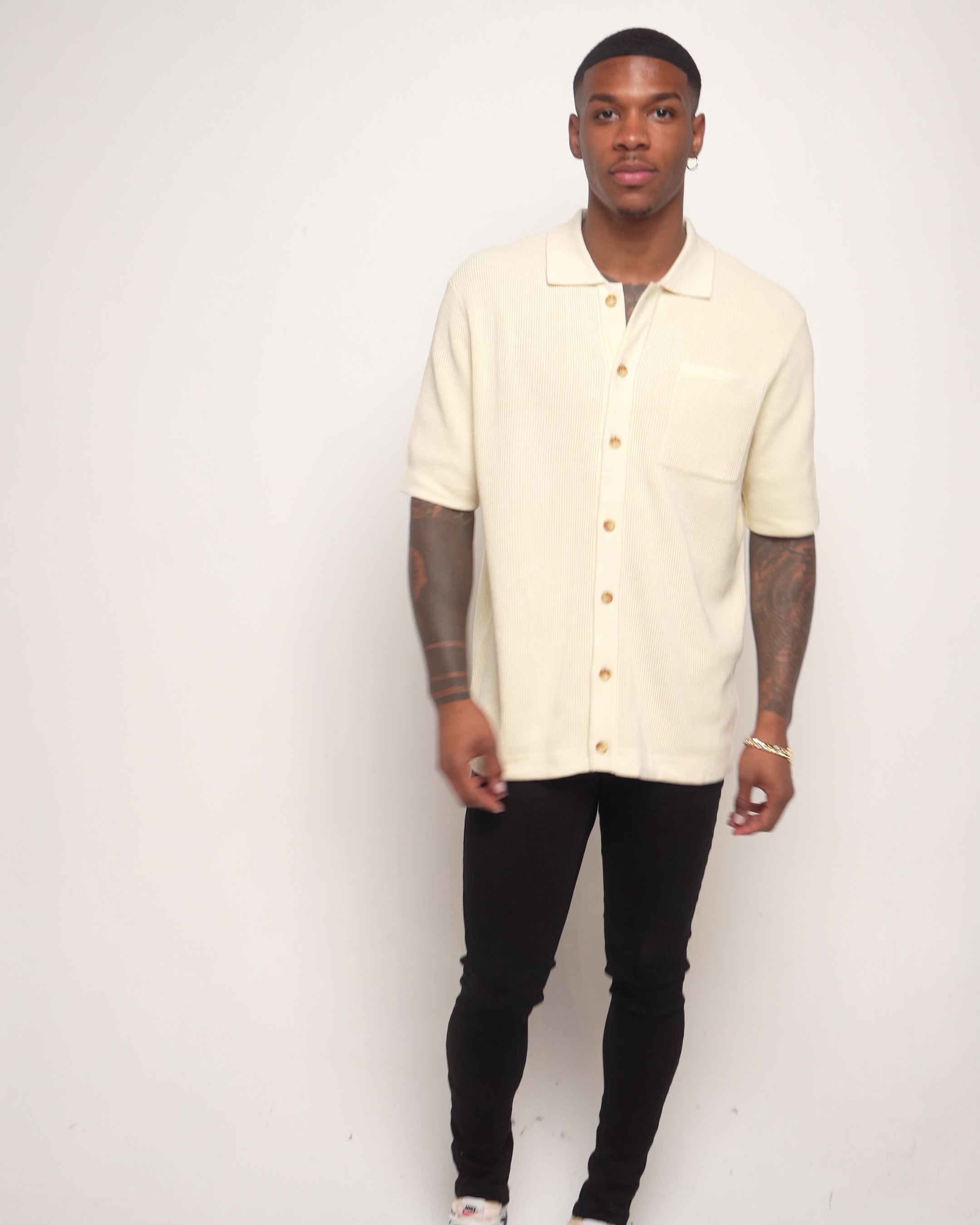 XXIII Zyair Knit Rib Button Up Shirt Cream | Culture Kings US