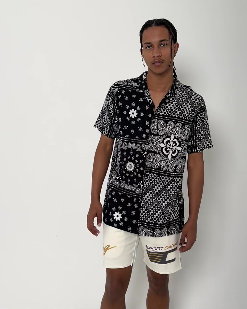 Men Black Bandana Print Short Sleeve Shirt S