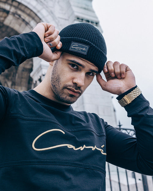 Carré Script Waffle Beanie Black
