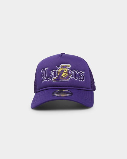 New Era Los Angeles Lakers 'Gothic Script' Foam Front 9FORTY A-Frame Trucker Snapback Original Team Colours