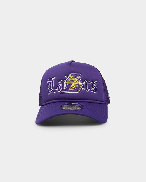 New Era Los Angeles Lakers 'Gothic Script' Foam Front 9FORTY A-Frame Trucker Snapback Original Team Colours