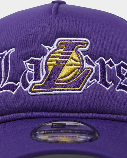 New Era Los Angeles Lakers 'Gothic Script' Foam Front 9FORTY A-Frame Trucker Snapback Original Team Colours