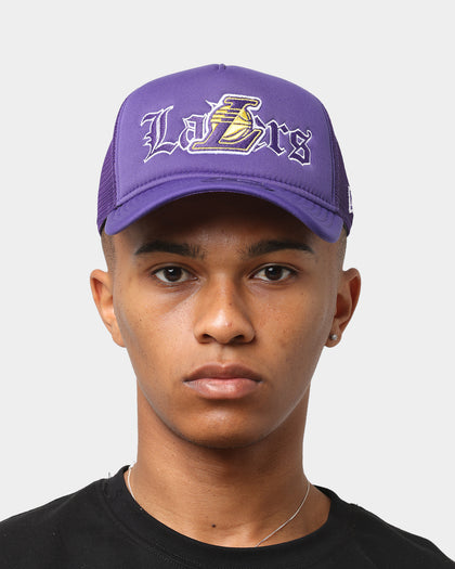 New Era Los Angeles Lakers 'Gothic Script' Foam Front 9FORTY A-Frame Trucker Snapback Original Team Colours